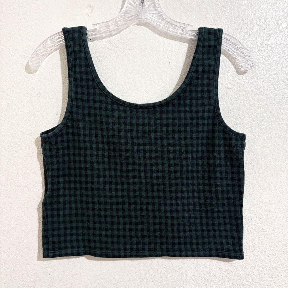Madewell Jacquard Long Sleeve Cardigan & Tank Twin Set in Gingham Forest Green - Picture 10 of 14